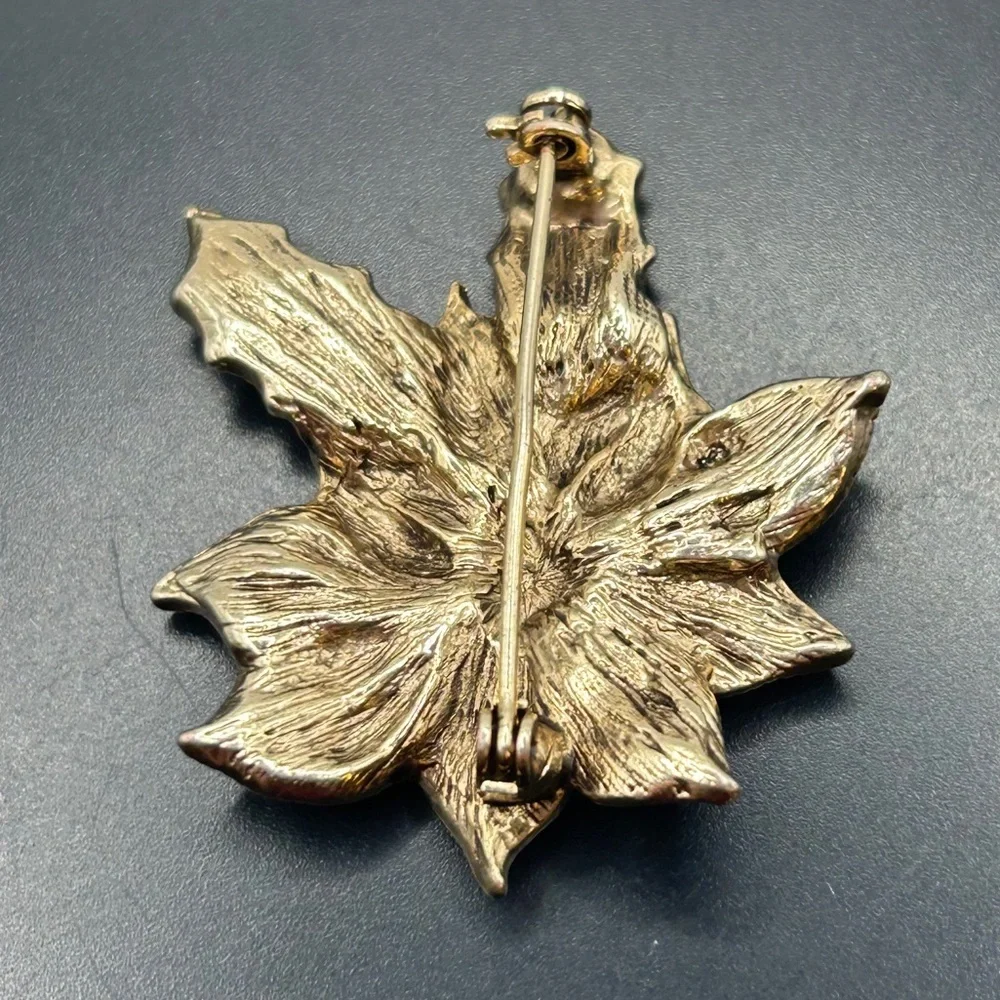 Classic Red and Green Poinsettia Brooch